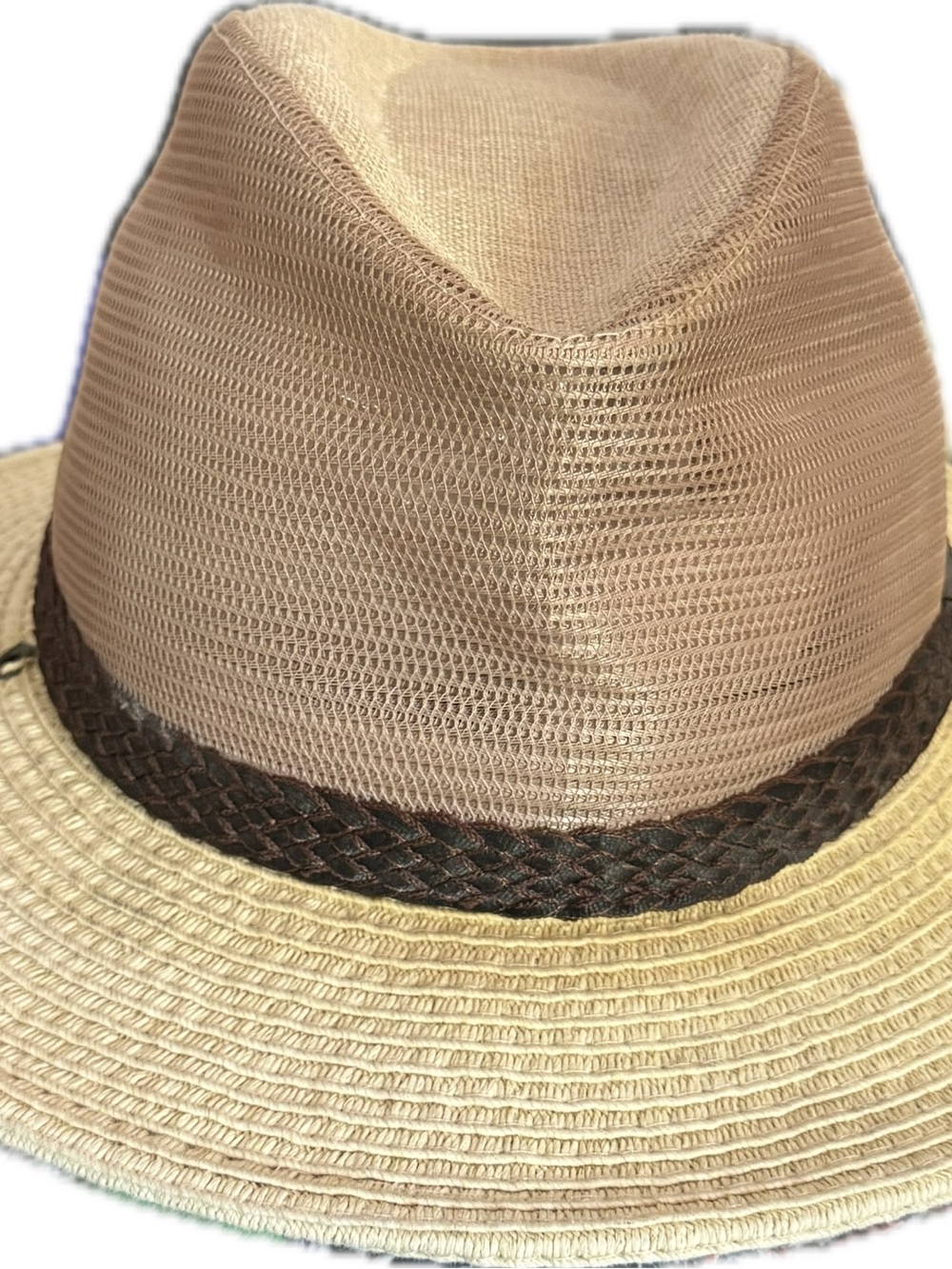 Men's Two-Tone Straw Fedora with Braided Brown Band